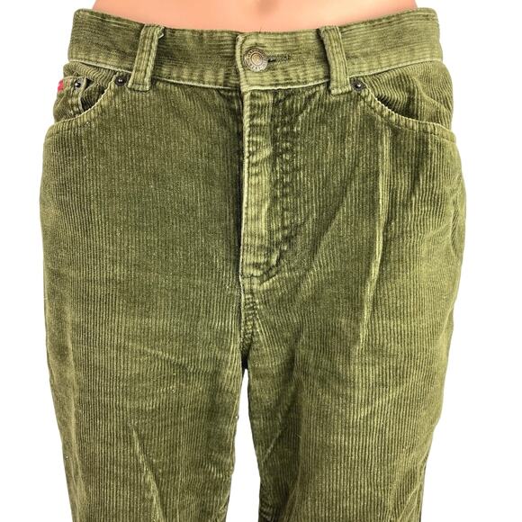 Chaps Green Corduroy High Rise Flared Leg Bootcut Velvet Trouser Jeans Pants 4 - Picture 4 of 5
